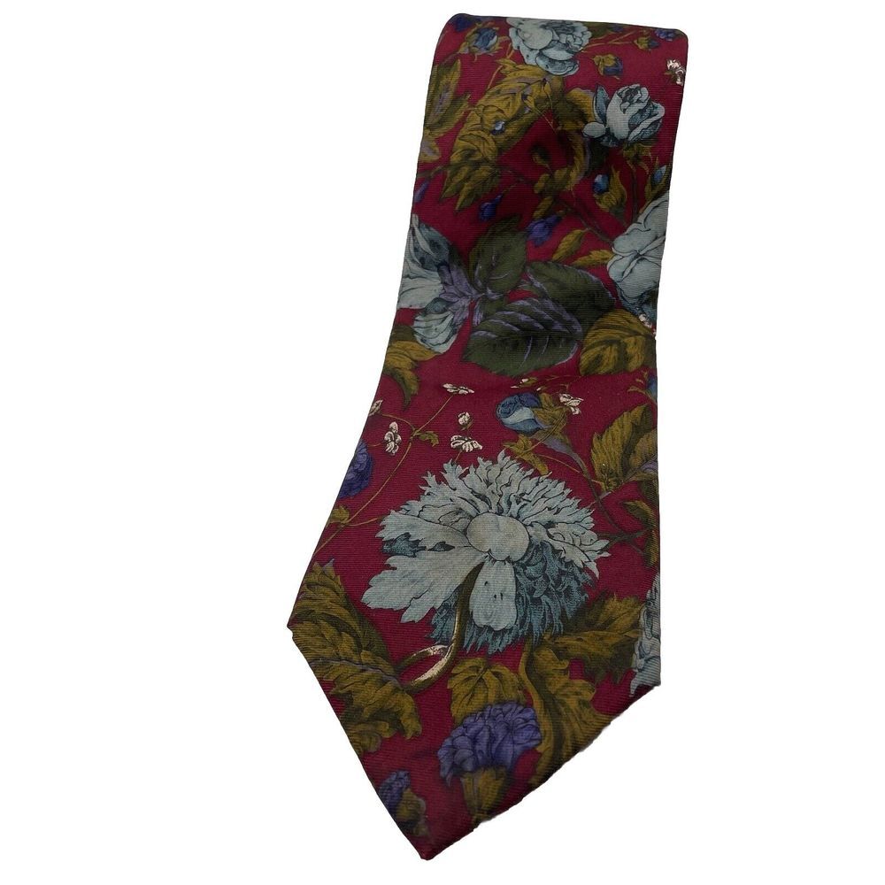 Halston III Mens Tie Floral Pattern 100% Silk Made USA Vintage 3.6 X 58.25" READ